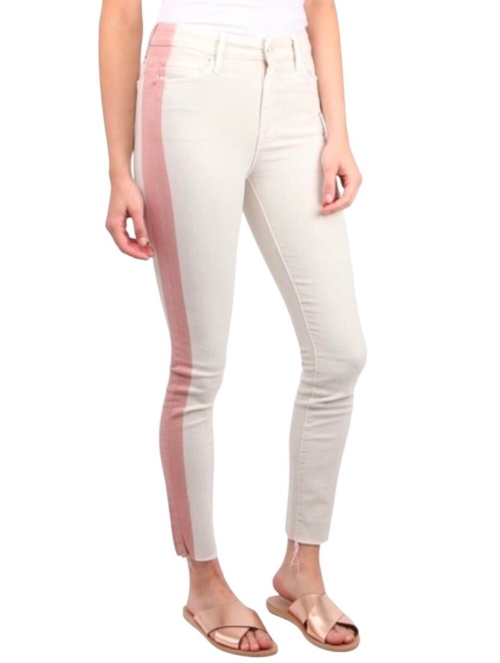 Mother Denim Looker Ankle Fray Skinny Jean So Far Gone Raw Hem Ivory Pink 25